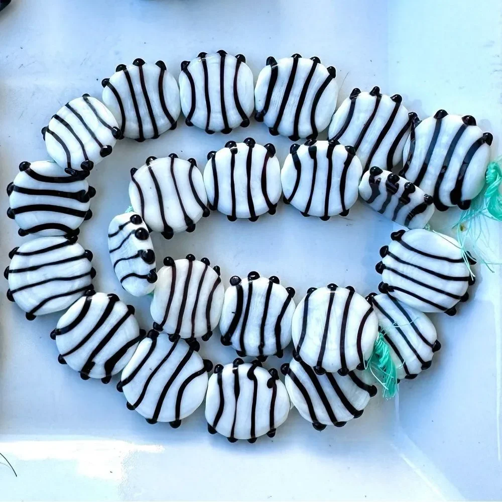 Handmade Black White Glass Bead Lot Artisan Lampwork Collection Jewelry Making